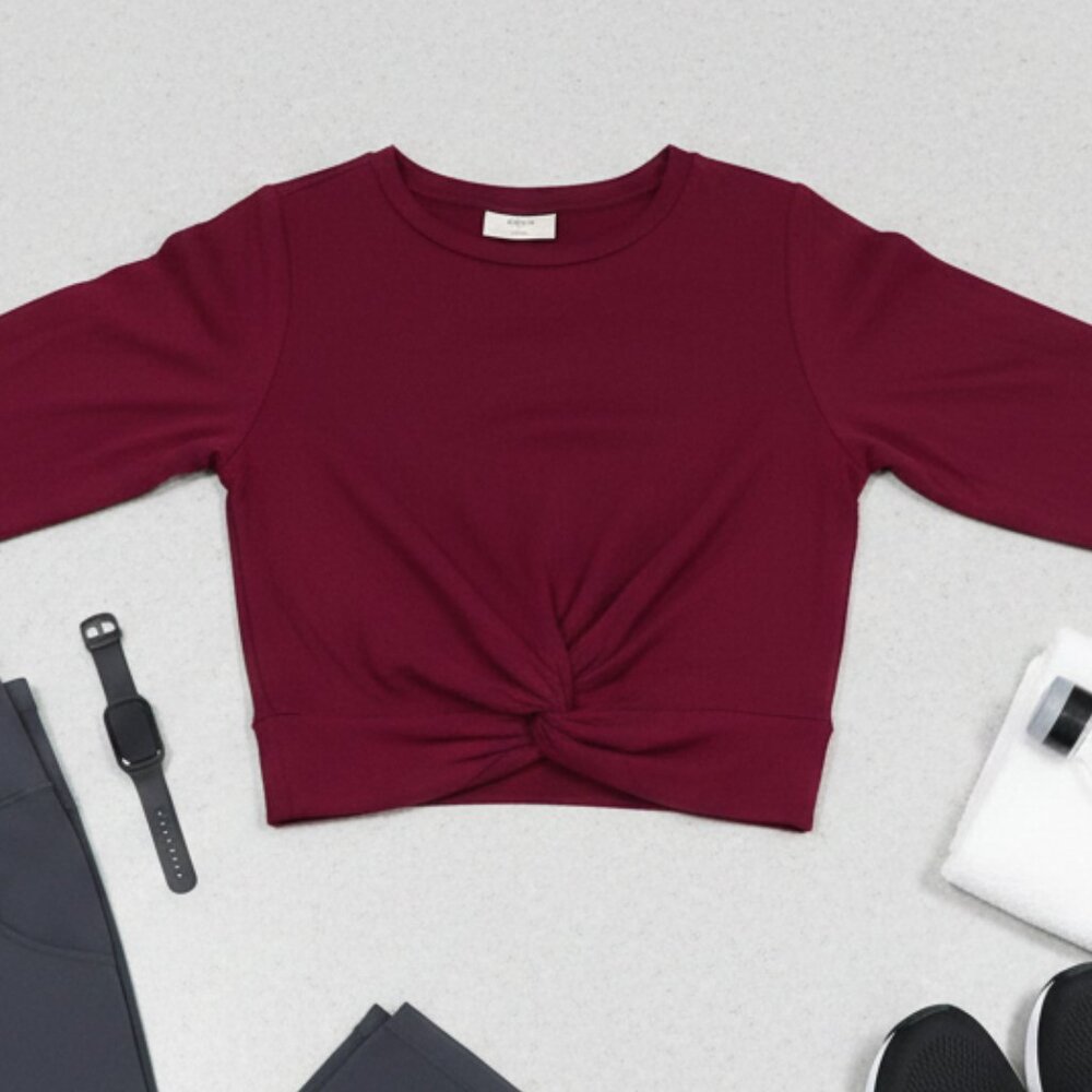 Ivoire Berry Twist Front Long Sleeve Top - Medium